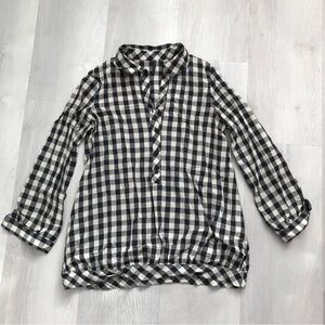 NAF NAF TUNIC SHIRT BLUE WHITE CHECK LONG SLEEVE COLLARED PULLOVER 40